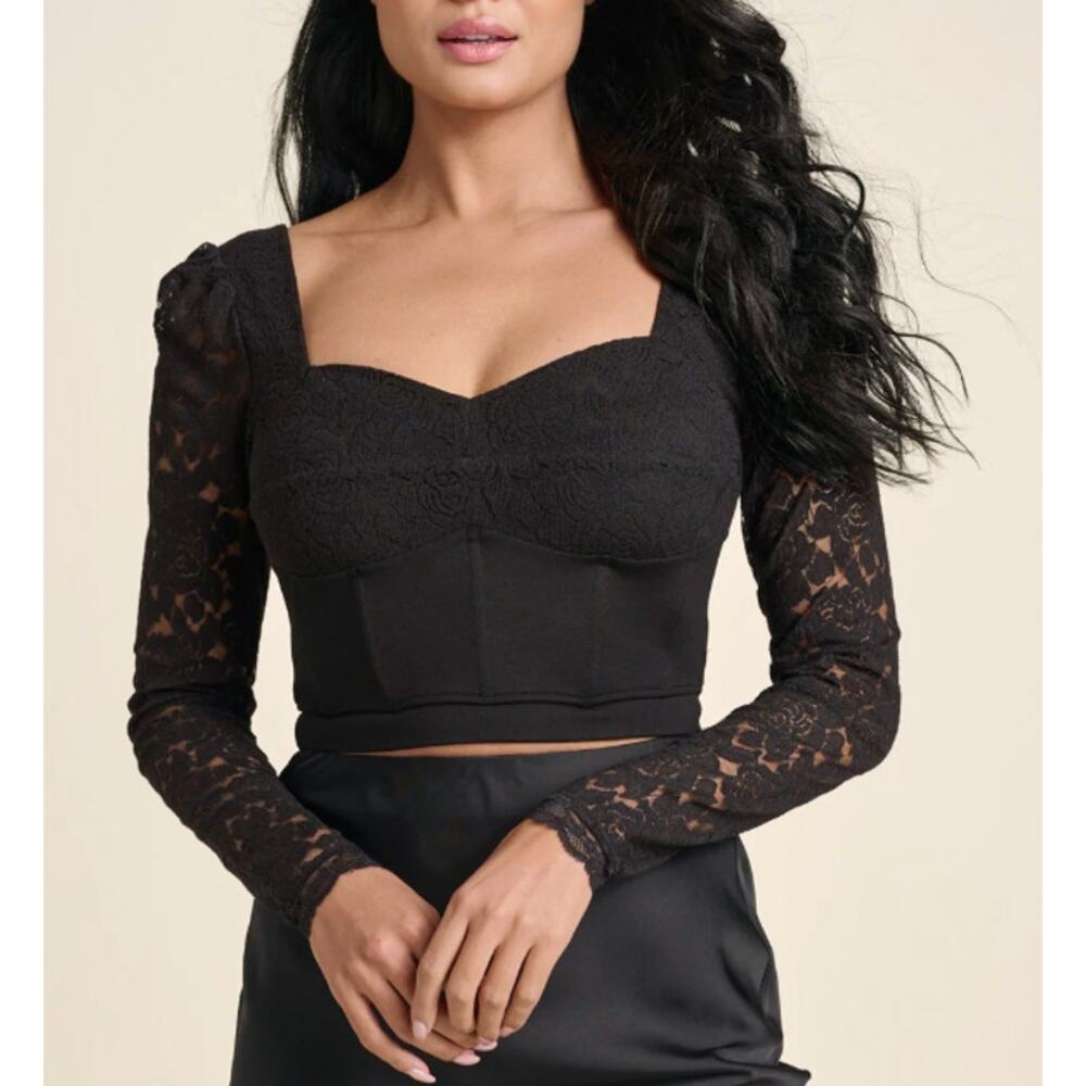 VENUS Black Lace Bustier Crop Top Long Sleeve Going Out Corset Size XL